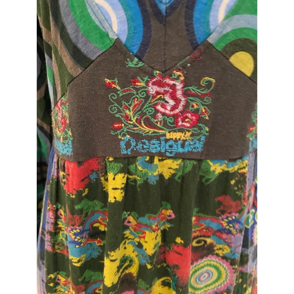 Desigual Women's Maxi Dress Long Sleeve V-Neck Colorful Small Babydoll s1 - Picture 2 of 8
